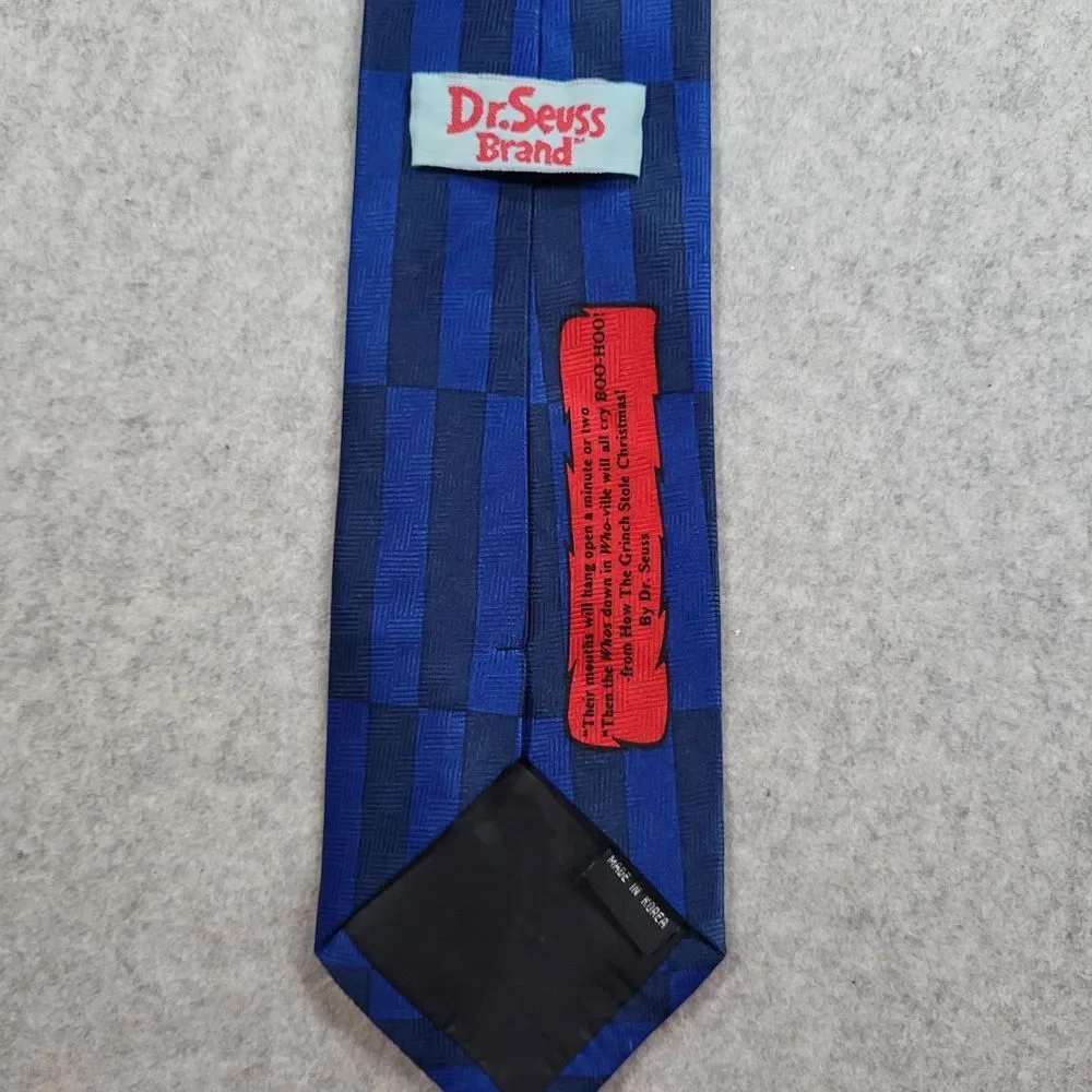 Vtg The Grinch Dr. Suess Blue Mens Neck Tie Approx 56x4 Face Christmas Ornament‎